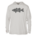 Bass BaitZ tech hoodie, light gray with hood and large fish graphic on chest