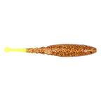 Gold sparkle soft fishing lure with yellow head and tapered translucent body