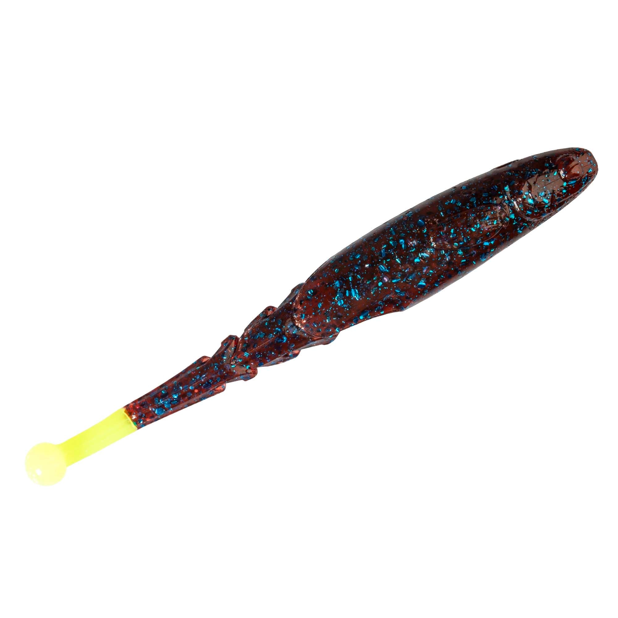 Blue-purple glitter soft fishing lure with neon-yellow tail