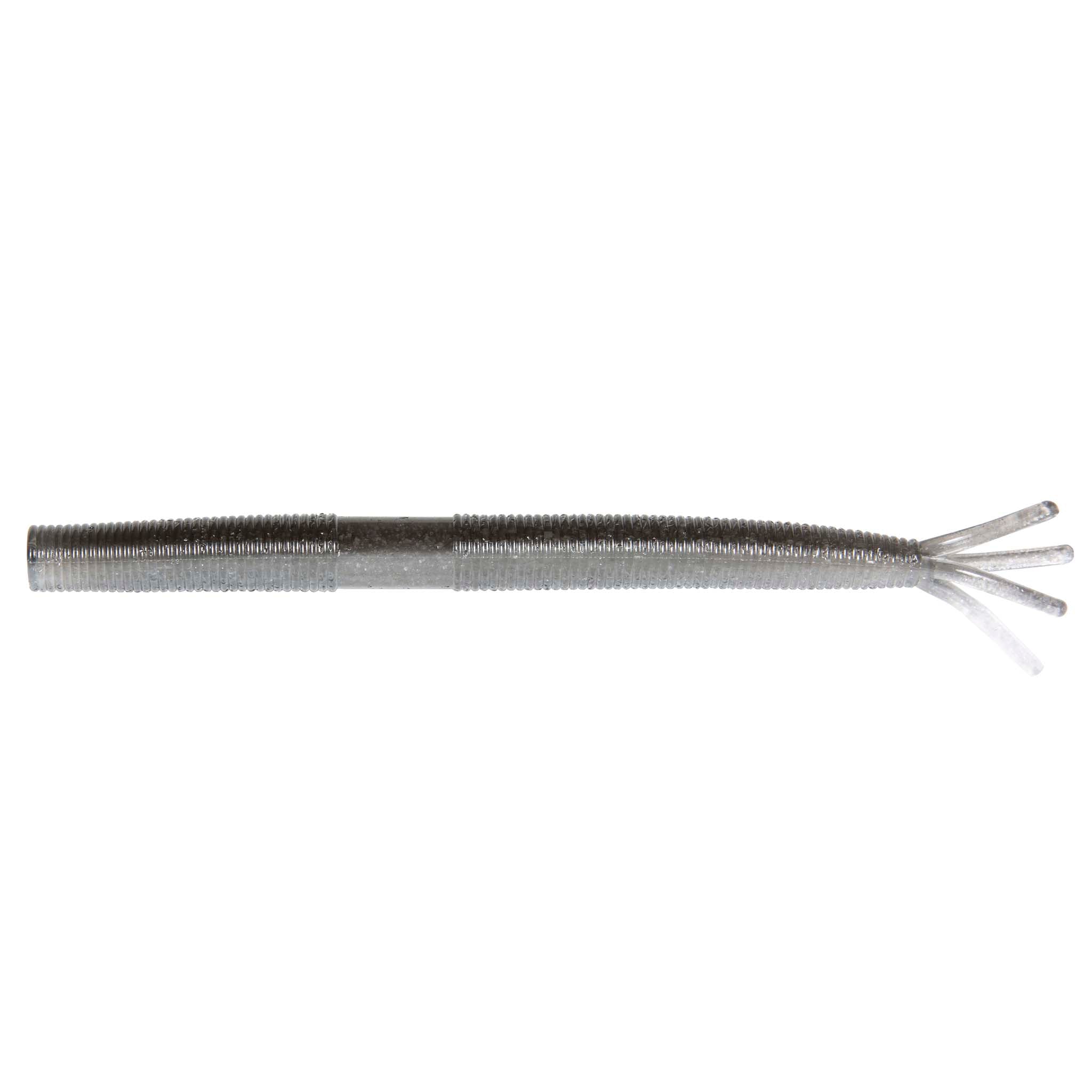 Silver-gray fishing lure with glitter body and forked tentacle tail