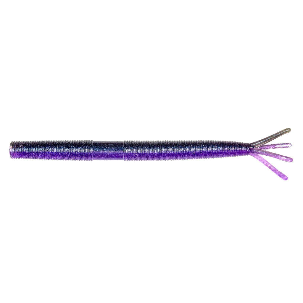 Purple fishing lure with glitter body and forked tentacle tail
