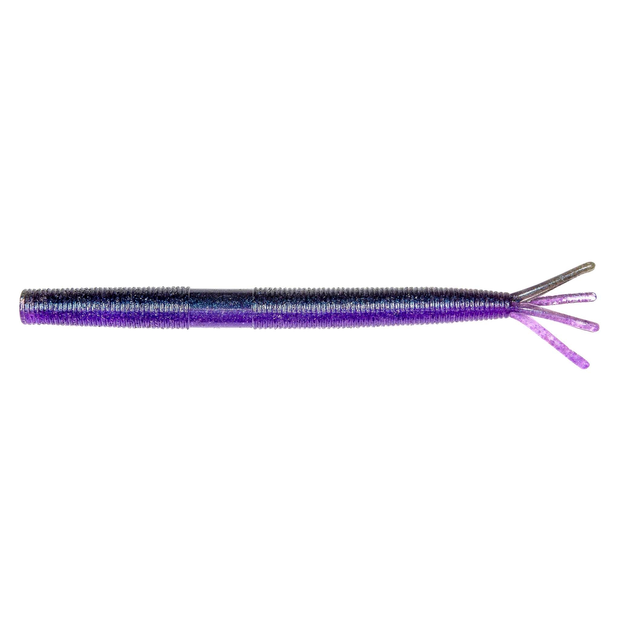 Purple fishing lure with glitter body and forked tentacle tail