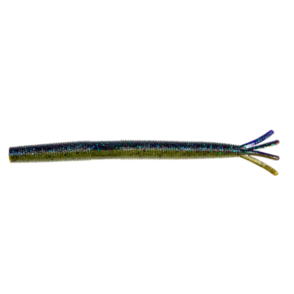 Blue fishing lure with glitter body and multi-color forked tentacle tail