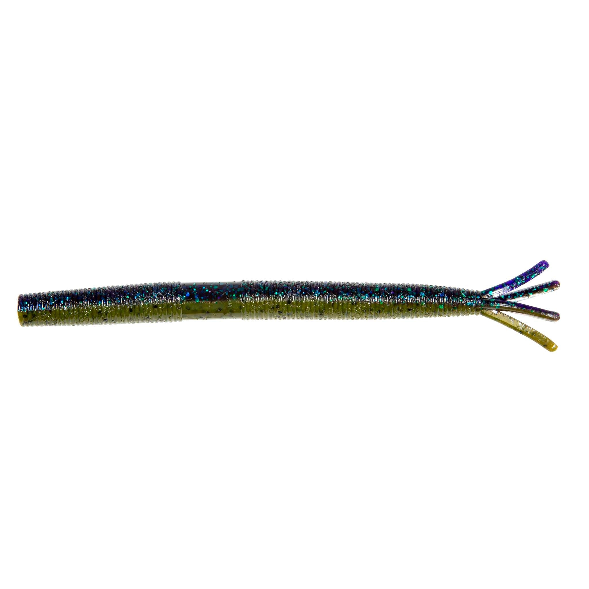 Blue fishing lure with glitter body and multi-color forked tentacle tail