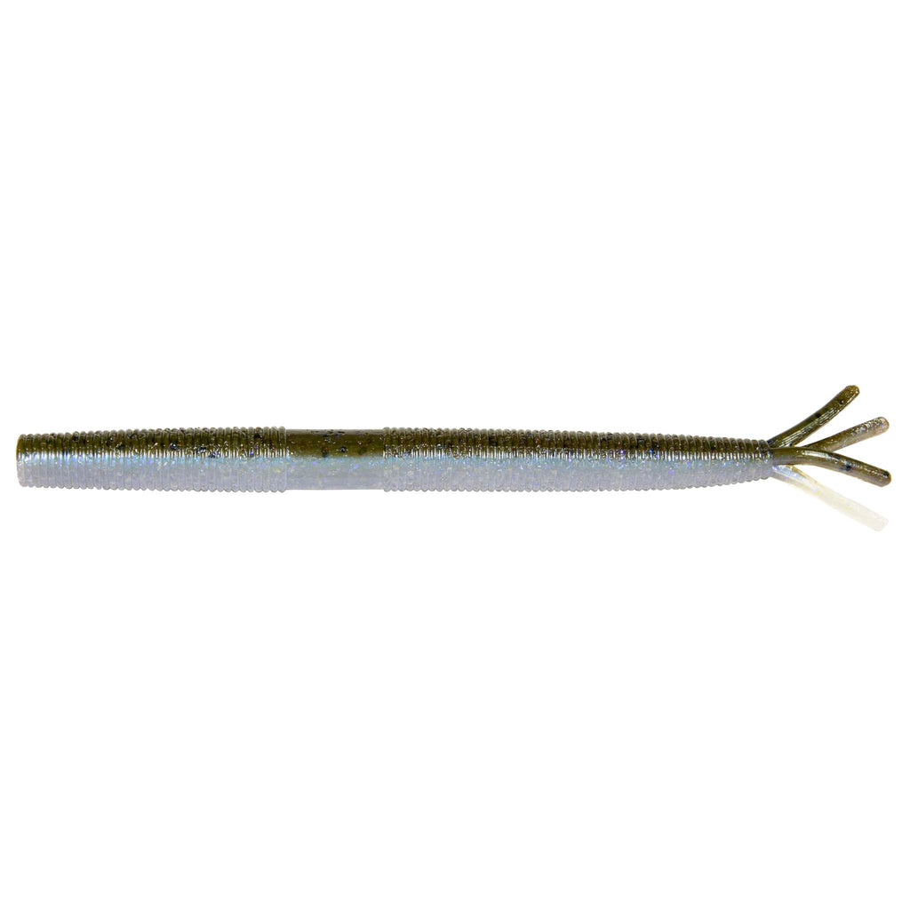 Light blue fishing lure with glitter body and forked tentacle tail