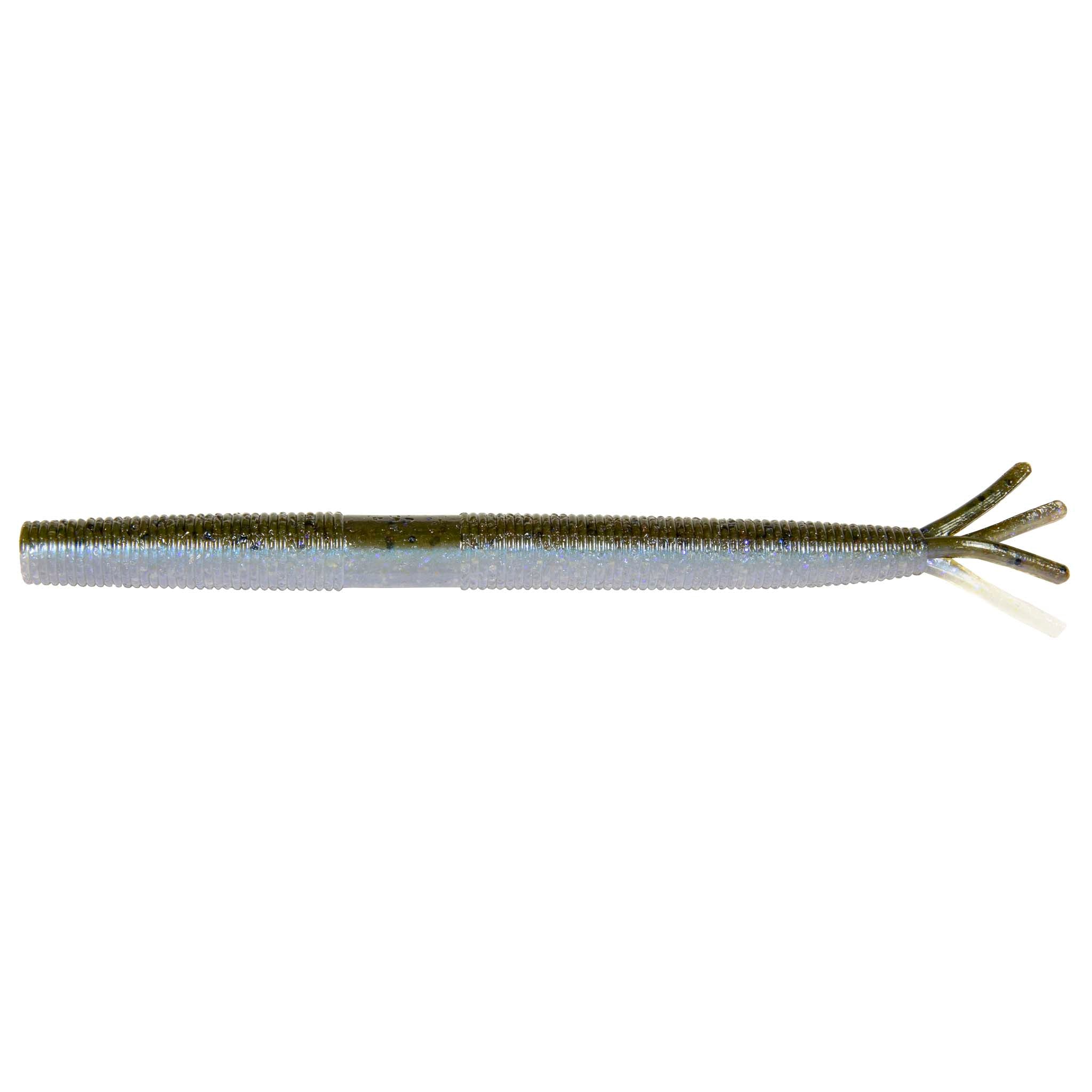 Light blue fishing lure with glitter body and forked tentacle tail