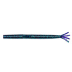 Blue and teal glitter fishing lure with forked tail and ribbed body