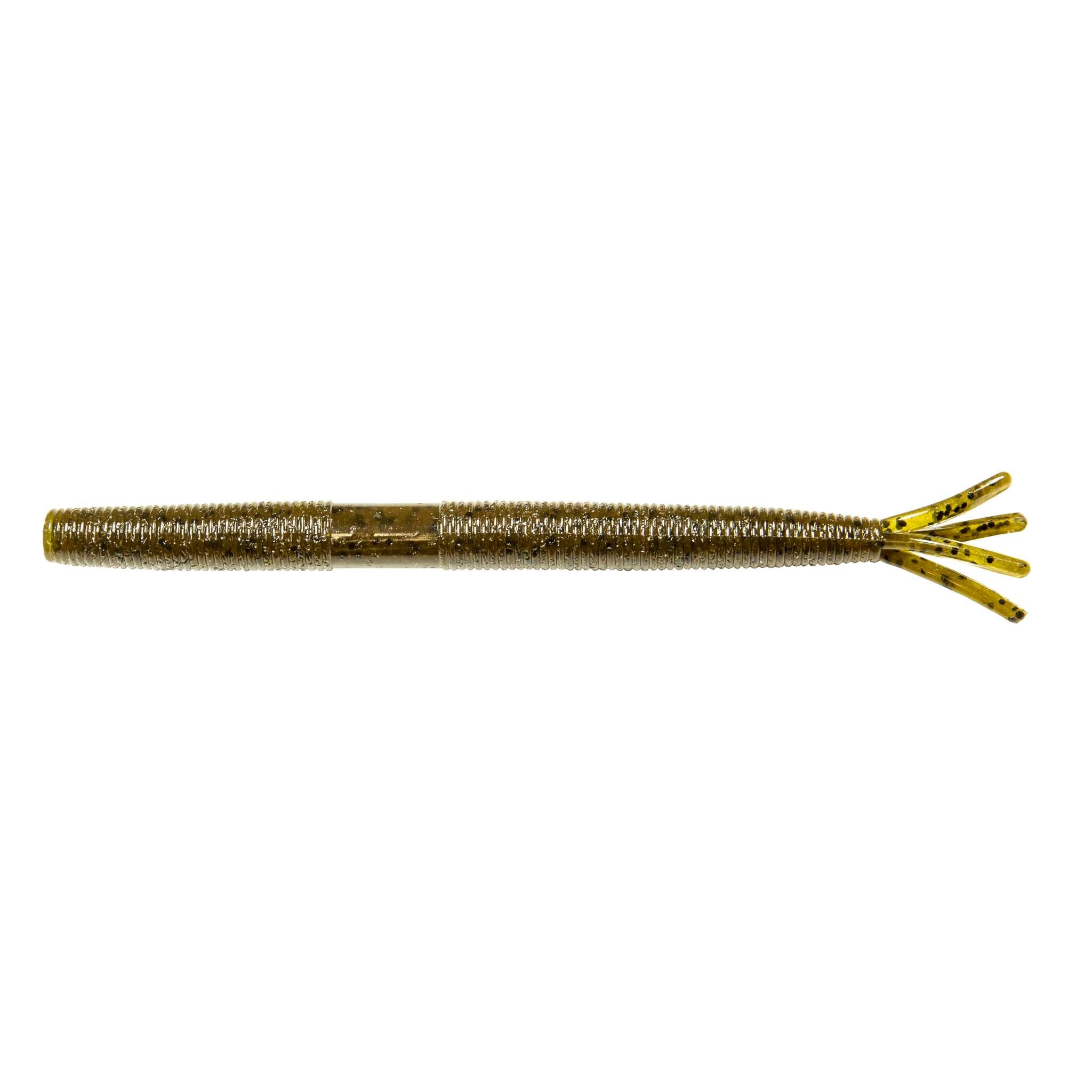 Gold-brown fishing lure with glitter body and forked tentacle tail
