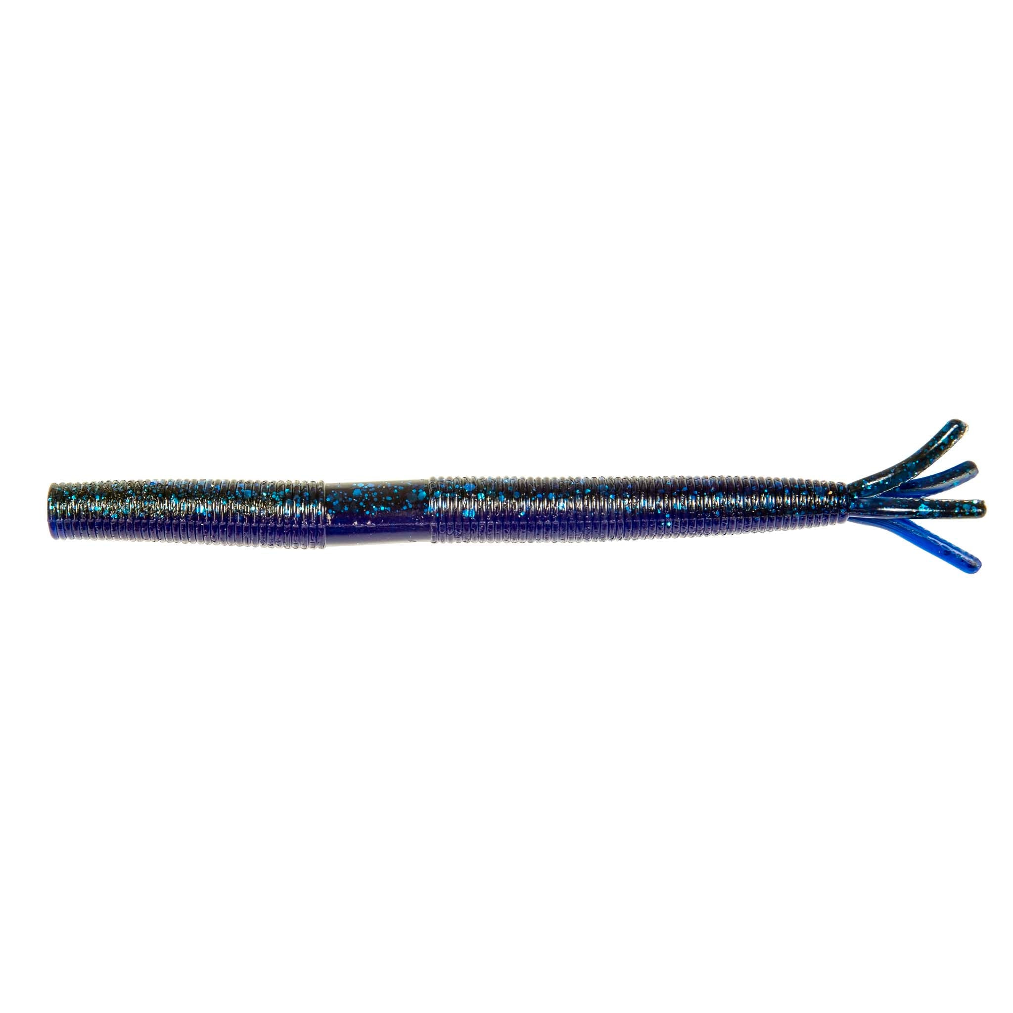 Blue fishing lure with glitter body and forked tentacle tail