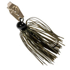 ChatterBait mini lure with olive skirt and black head, gold spinner blade