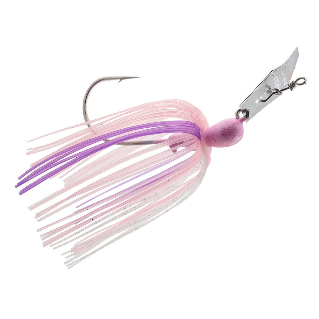 Original ChatterBait jig lure with pink-and-purple skirt, lilac head, silver blade