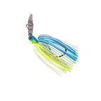 ChatterBait Elite EVO HD lure with blue skirt, neon yellow accents, and spinner hook