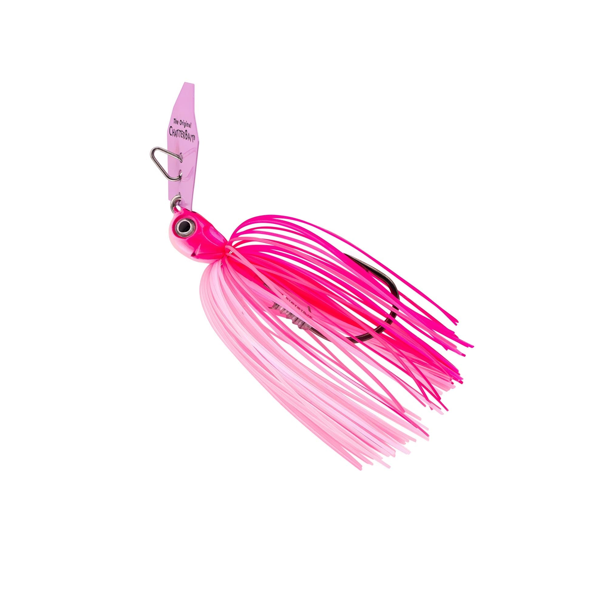 ChatterBait Elite EVO HD lure with bright pink skirt and silver spinner hook