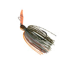 ChatterBait Elite EVO HD lure with orange blade, olive-green skirt, and spinner hook