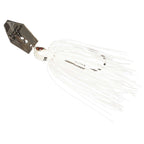 All-white chatterbait lure with clear-white strands and silver metallic blade