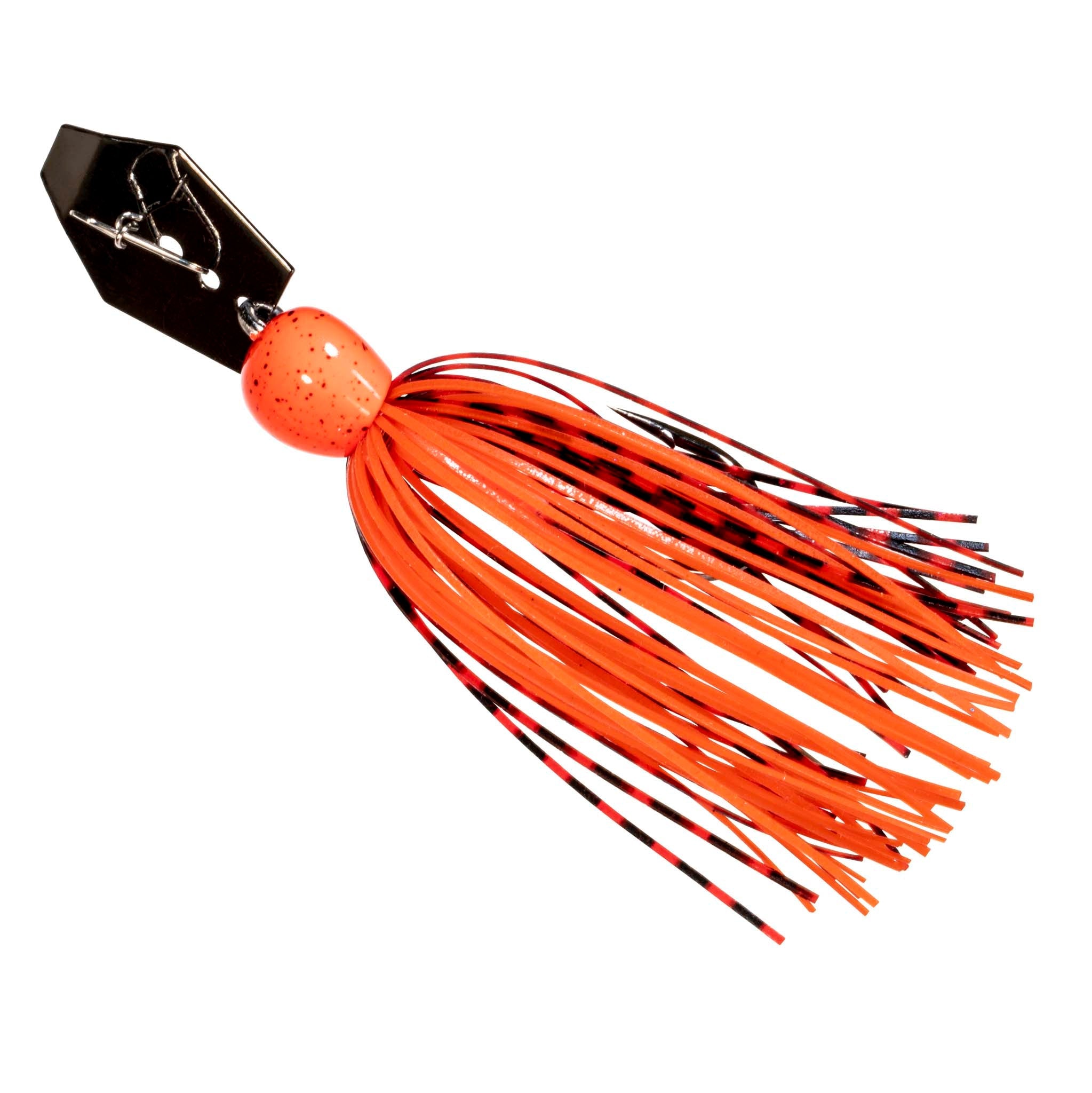 ChatterBait MiniMax jig lure with orange bead head and orange-and-black skirt
