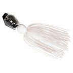 White plastic skirt spinnerbait with black-and-silver blade and white round head
