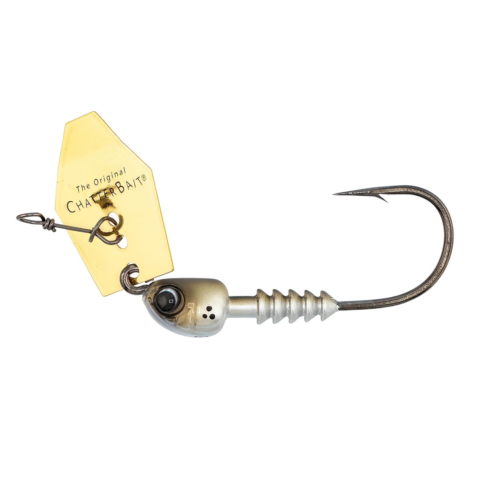 BareBoneZ chatterbait with yellow blade, silver body, and black hook