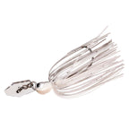 White chatterbait with clear speckled skirt and square blade