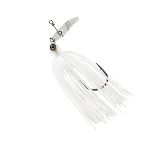ChatterBait PZ2 fishing lure, white skirt with dark blade and black hook eye