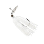 Spinnerbait lure with white skirt, silver blade, white round jig head
