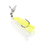 Spinnerbait lure with yellow-and-white skirt, silver blade, round jig head