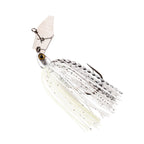 ChatterBait PZ2 fishing lure, white skirt with black speckles and silver blade