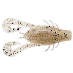Translucent off-white speckled soft plastic prawn lure with long legs and antennae