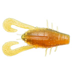 Amber translucent soft plastic prawn lure with long legs and segmented tail