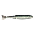 Silver and gray speckled fishing lure with dark top, white belly, and fin tail
