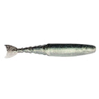 Silver and gray speckled fishing lure with dark top, white belly, and fin tail