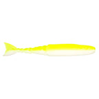 Neon yellow fishing lure with pale underside and small fin tail