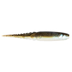 Olive-brown fishing lure with yellow belly and speckled dark spots