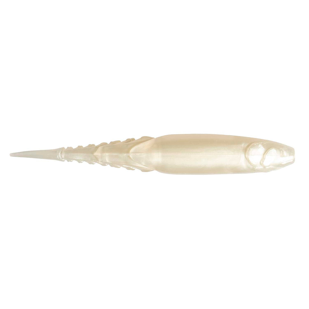 Pearl white fishing lure with subtle translucence and minimal speckling