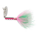 ChatterTail fishing lure: silver blade, pink-green skirt, pink body with dots