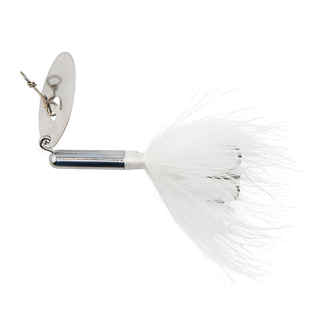 ChatterTail fishing lure: silver blade, white skirt, chrome body with raised texture