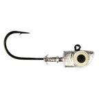Fishing jighead hook with silver head and cream/black eye insert bait