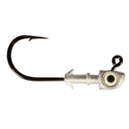 Jighead fishing hook with cream eye, silver head, and barbed hook