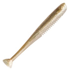 Shimmering clear-gold soft fishing lure with ribbed tail and pointed end