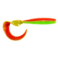 Colorful flexible novelty toy with crescent loop and ribbed handle, red-to-green gradient