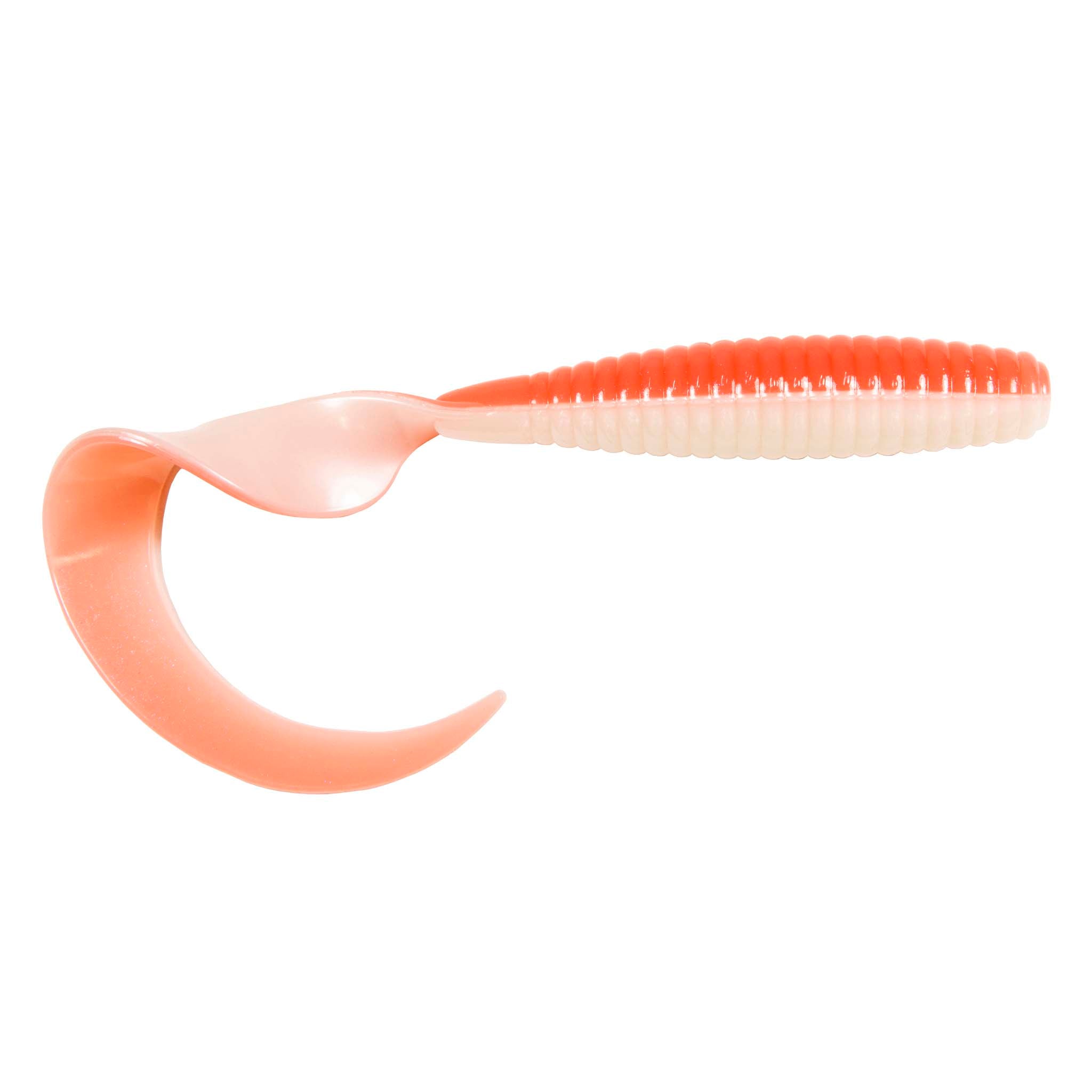 Colorful flexible novelty toy with crescent loop and ribbed handle, pale pink and white