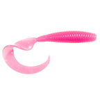 Pink flexible novelty toy with crescent loop and ribbed handle