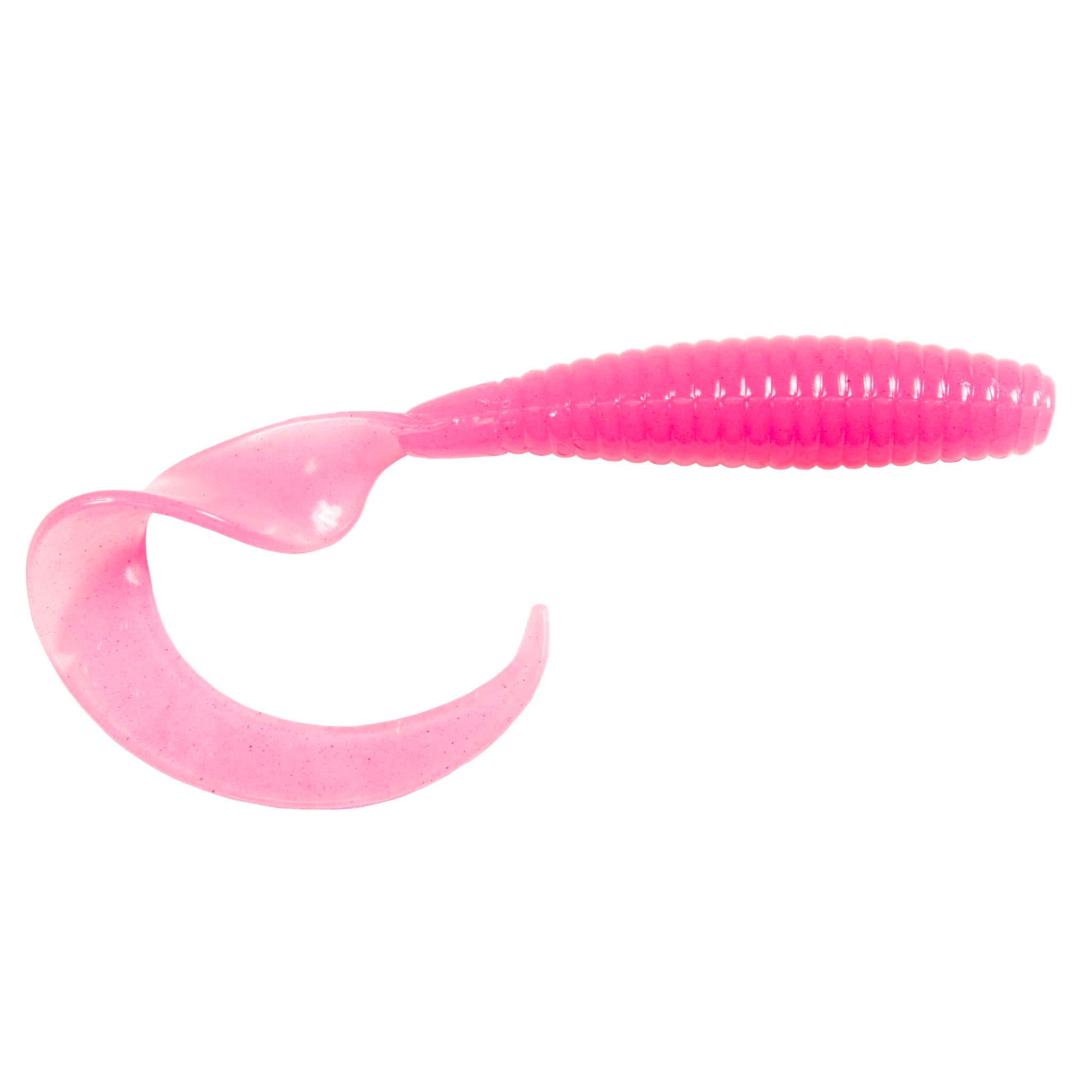 Pink flexible novelty toy with crescent loop and ribbed handle