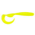 Yellow-green flexible novelty toy with crescent loop and ribbed handle