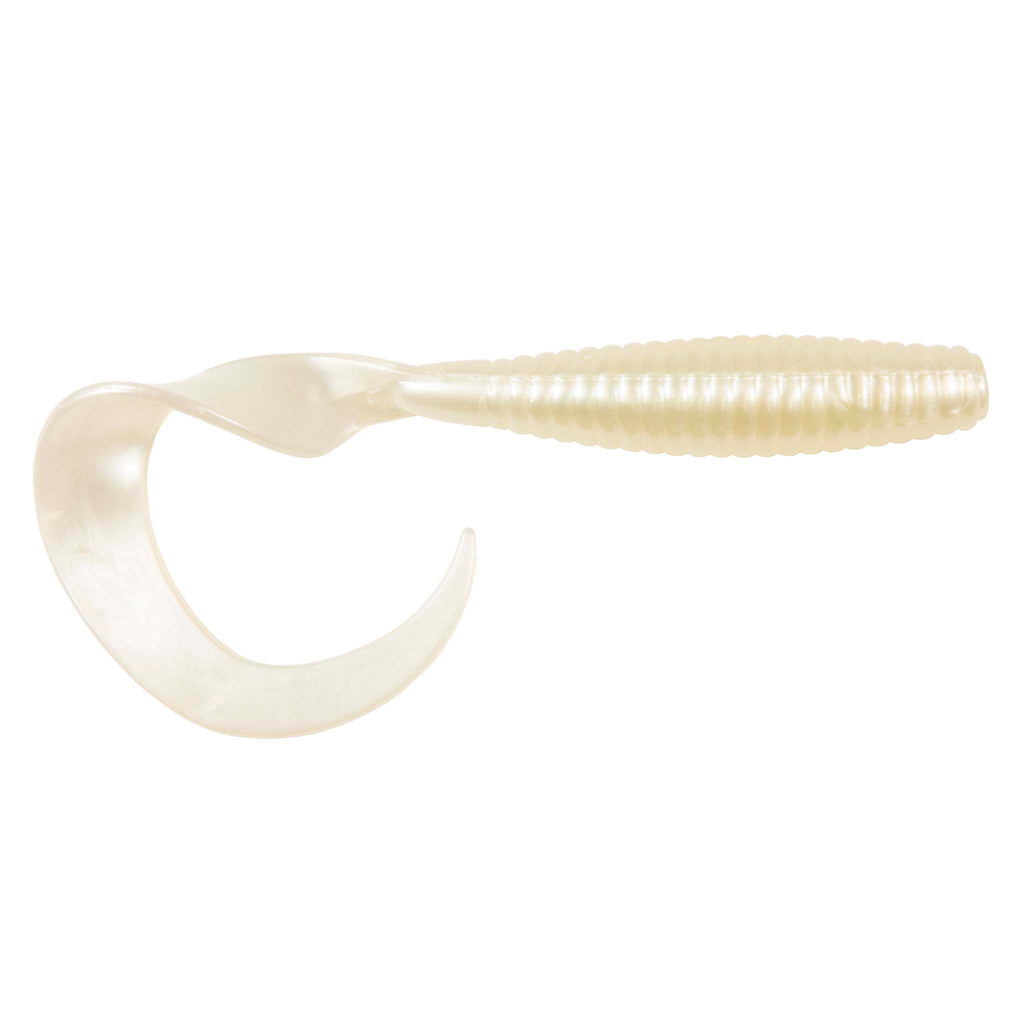 Cream flexible novelty toy with crescent loop and ribbed handle, translucent look