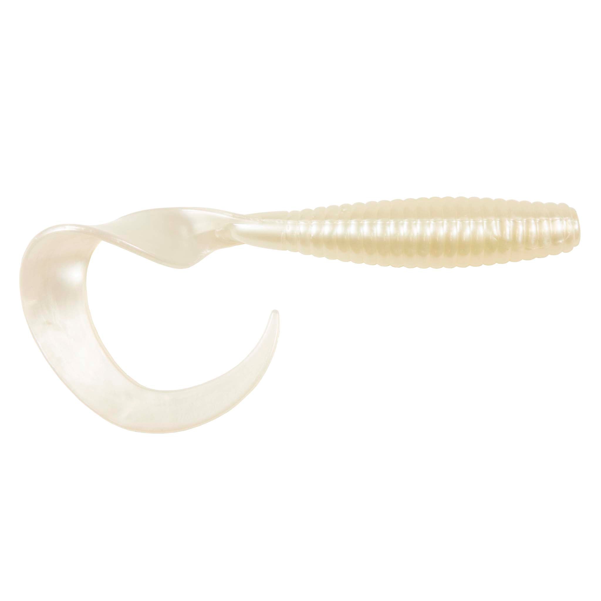 Cream flexible novelty toy with crescent loop and ribbed handle, translucent look