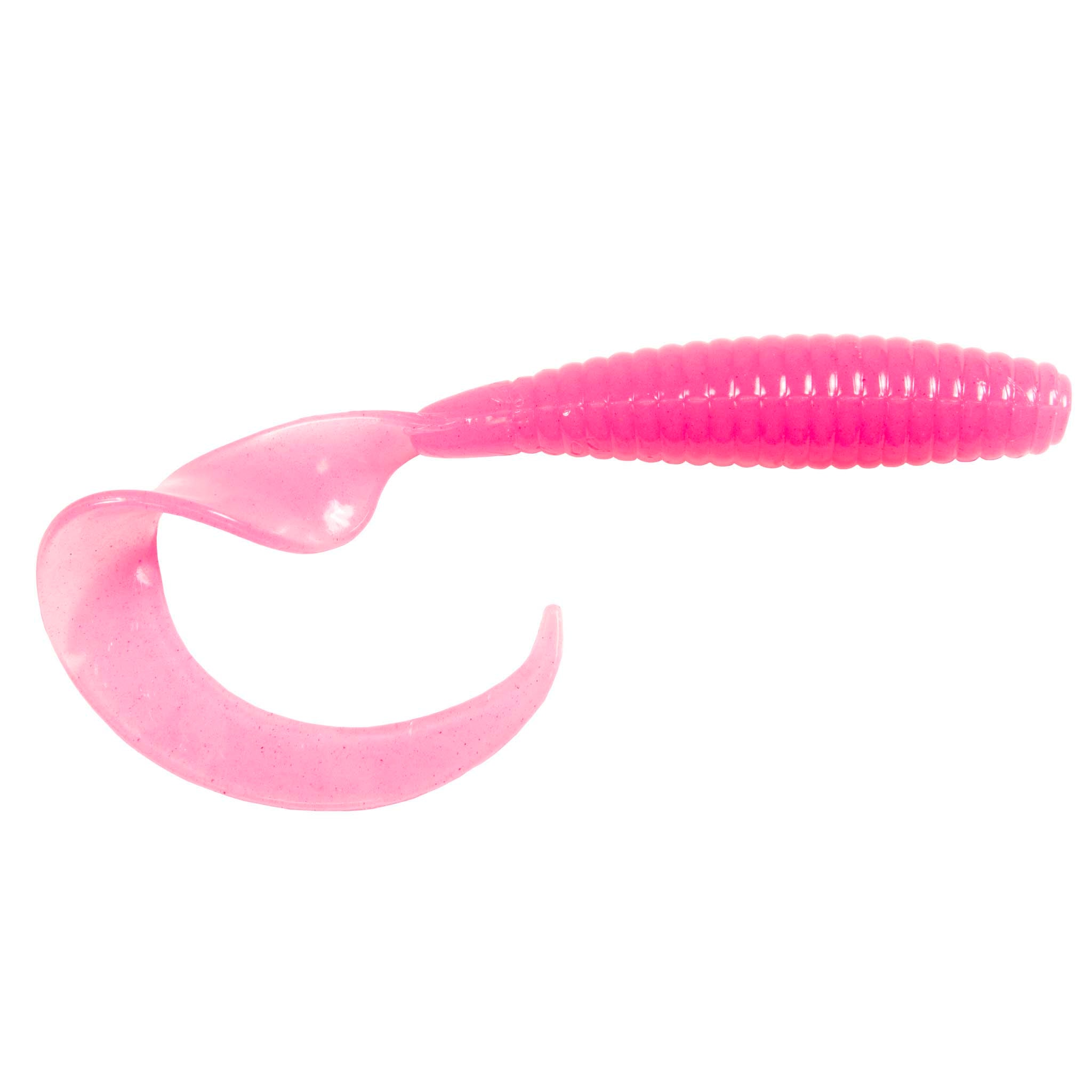 Plastic crescent toy with ribbed handle, bright pink color