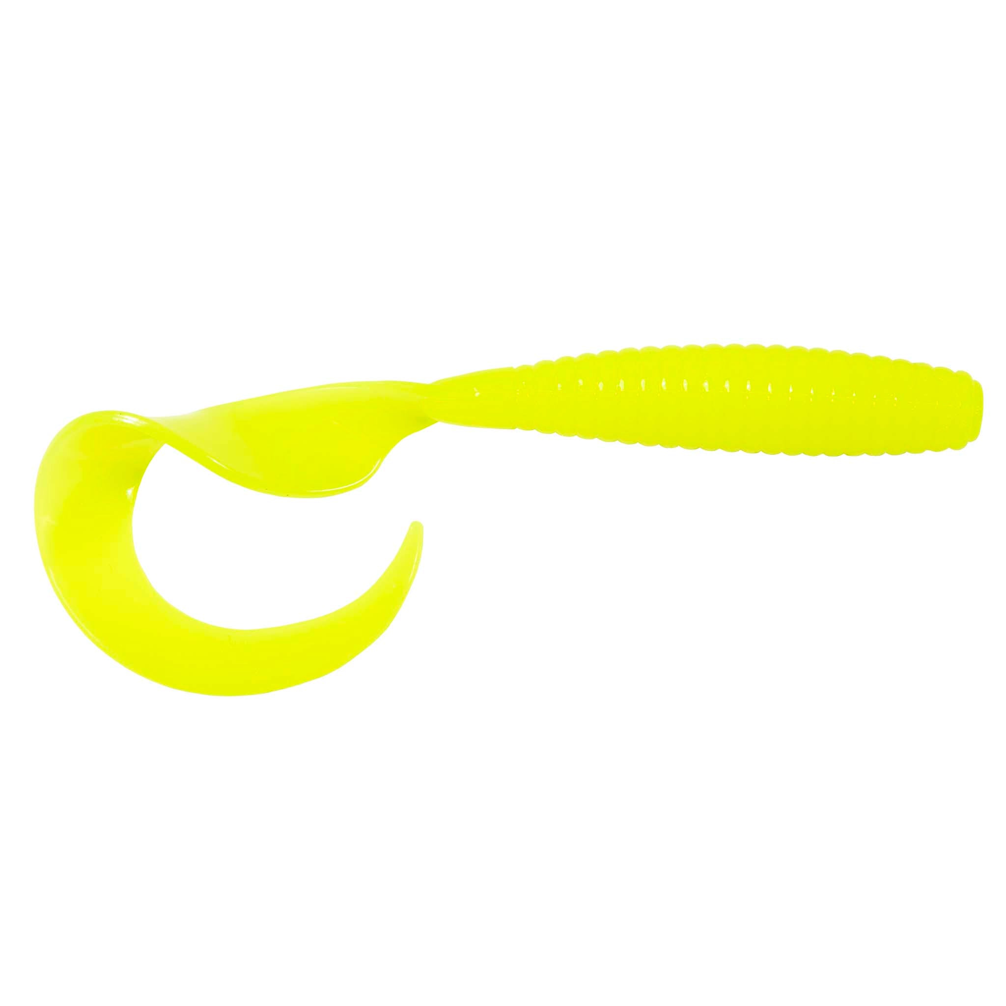 Plastic crescent toy with ribbed handle, neon yellow color