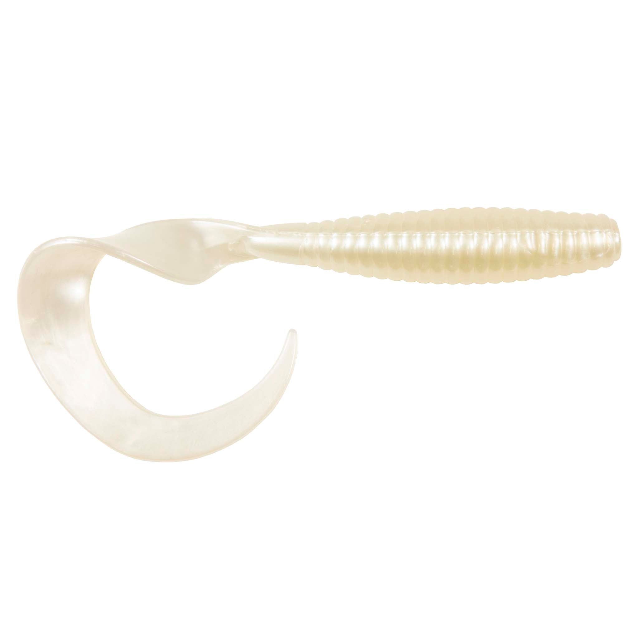 Plastic crescent toy with ribbed handle, translucent white color