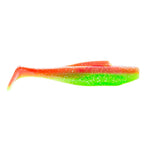 Soft plastic minnow lure, red-to-green gradient with fine speckled glitter flecks